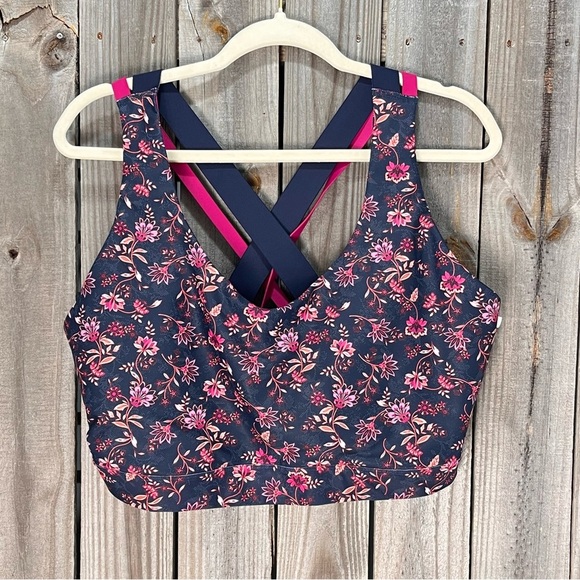 Old Navy Pink and Blue Floral Sports Bra powersoft medium support go dry sz 2X - Picture 1 of 6